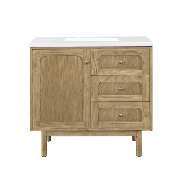 James Martin Vanities Laurent 36in Single Vanity, Light Natural Oak w/ 3 CM White Zeus Top 545-V36-LNO-3WZ - main